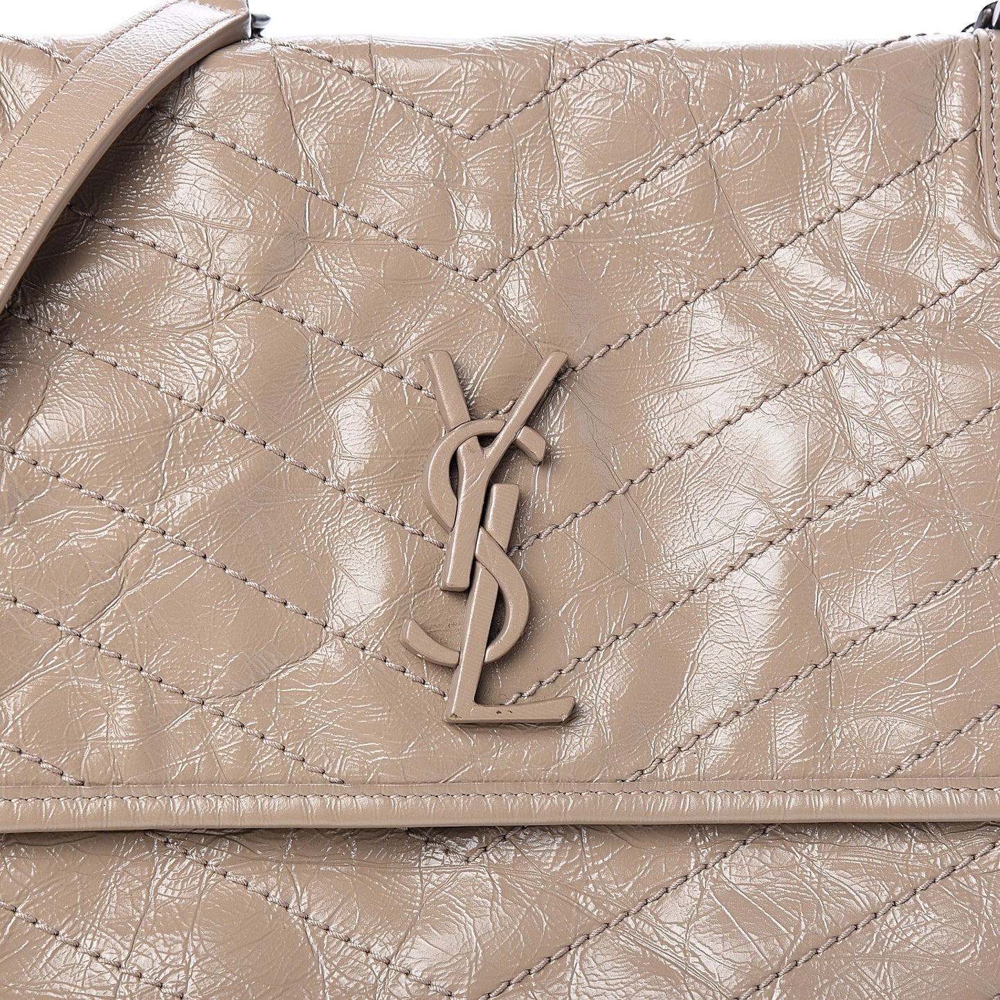 Crinkled Calfskin Matelasse Monogram Medium Niki Chain Satchel Light Taupe