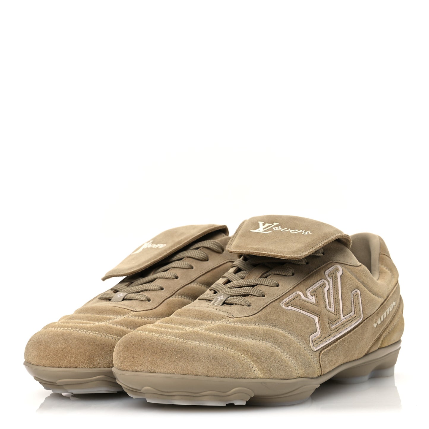 Calfskin Suede Mens LV Foot Print Soccer Sneakers 10 Beige