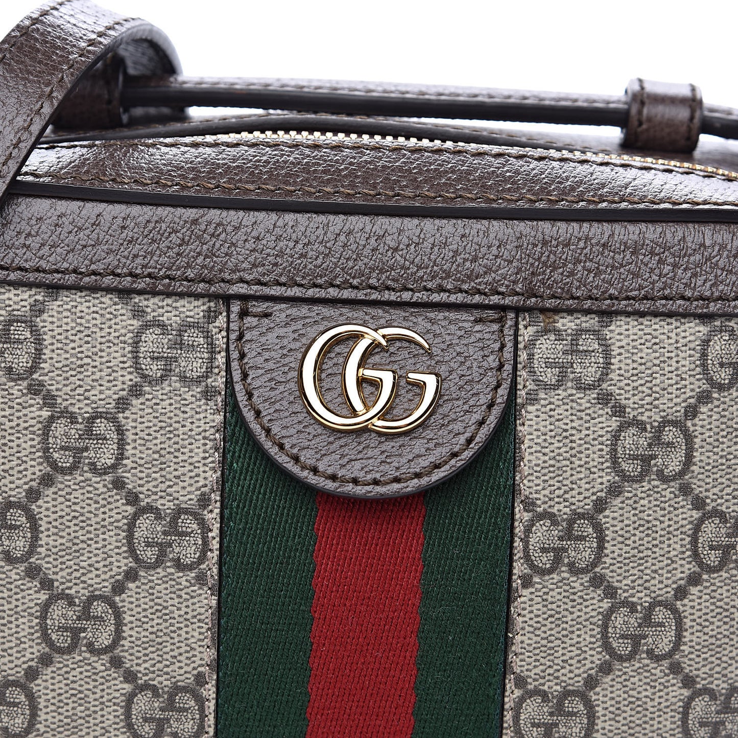 GG Supreme Monogram Mini Ophidia Top Handle Shoulder Bag Brown