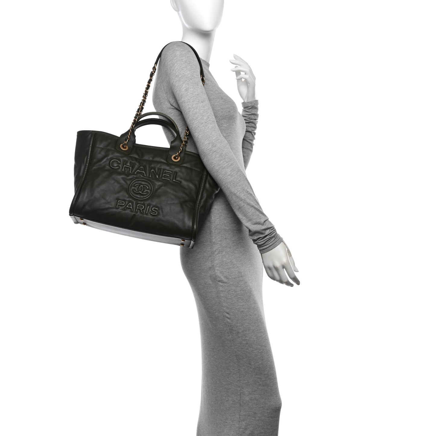 Calfskin Small Deauville Tote Khaki