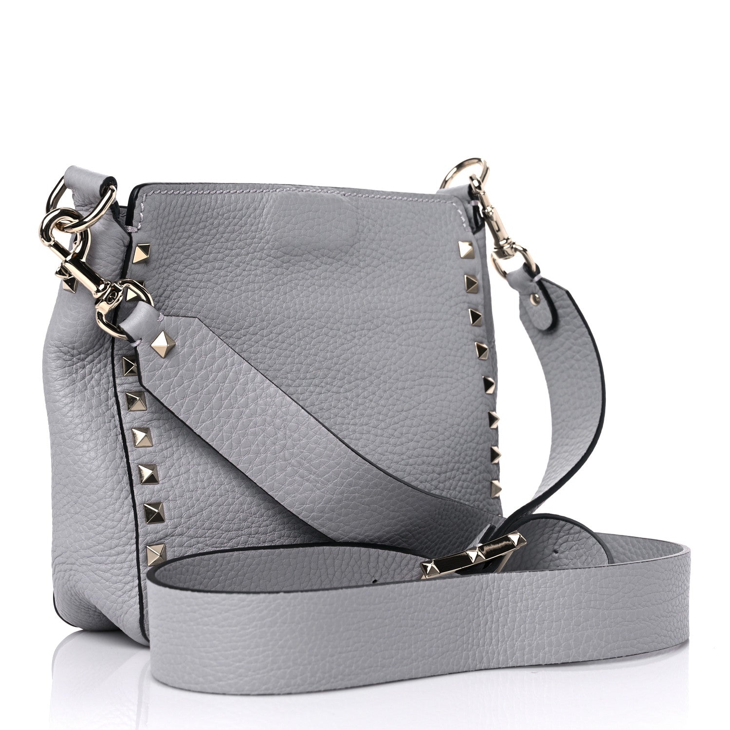 Valentino Garavani Pebbled Calfskin Mini Rockstud Flip-Lock Messenger Bag Pastel Grey 3 of 8