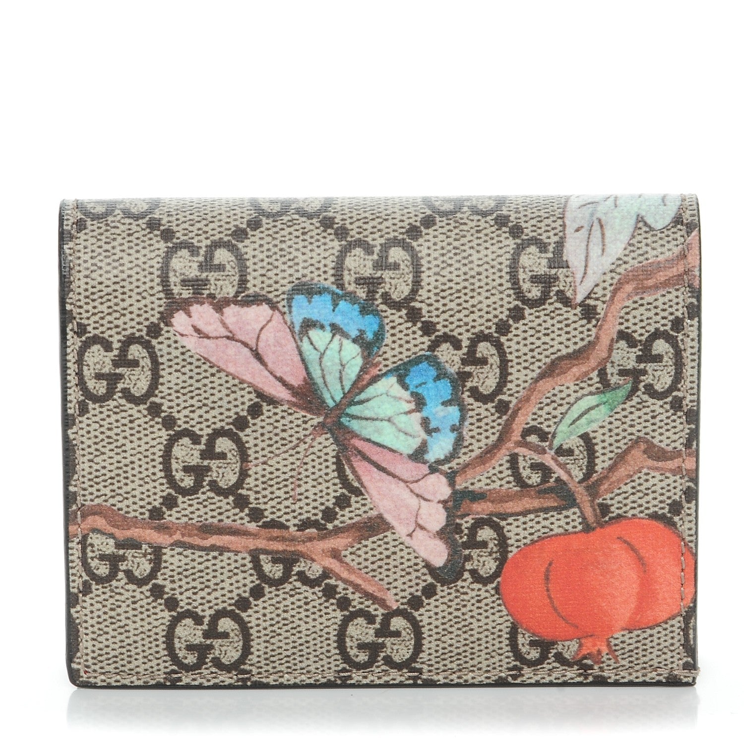 Gucci GG Supreme Monogram Tian Card Case Beige Multicolor Red 1 of 8