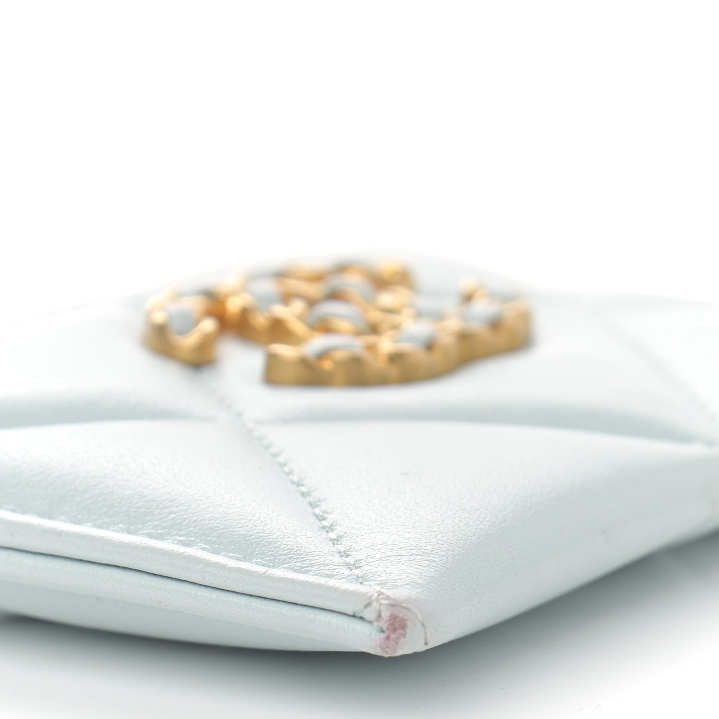 Lambskin Quilted Chanel 19 Card Holder Light Blue
