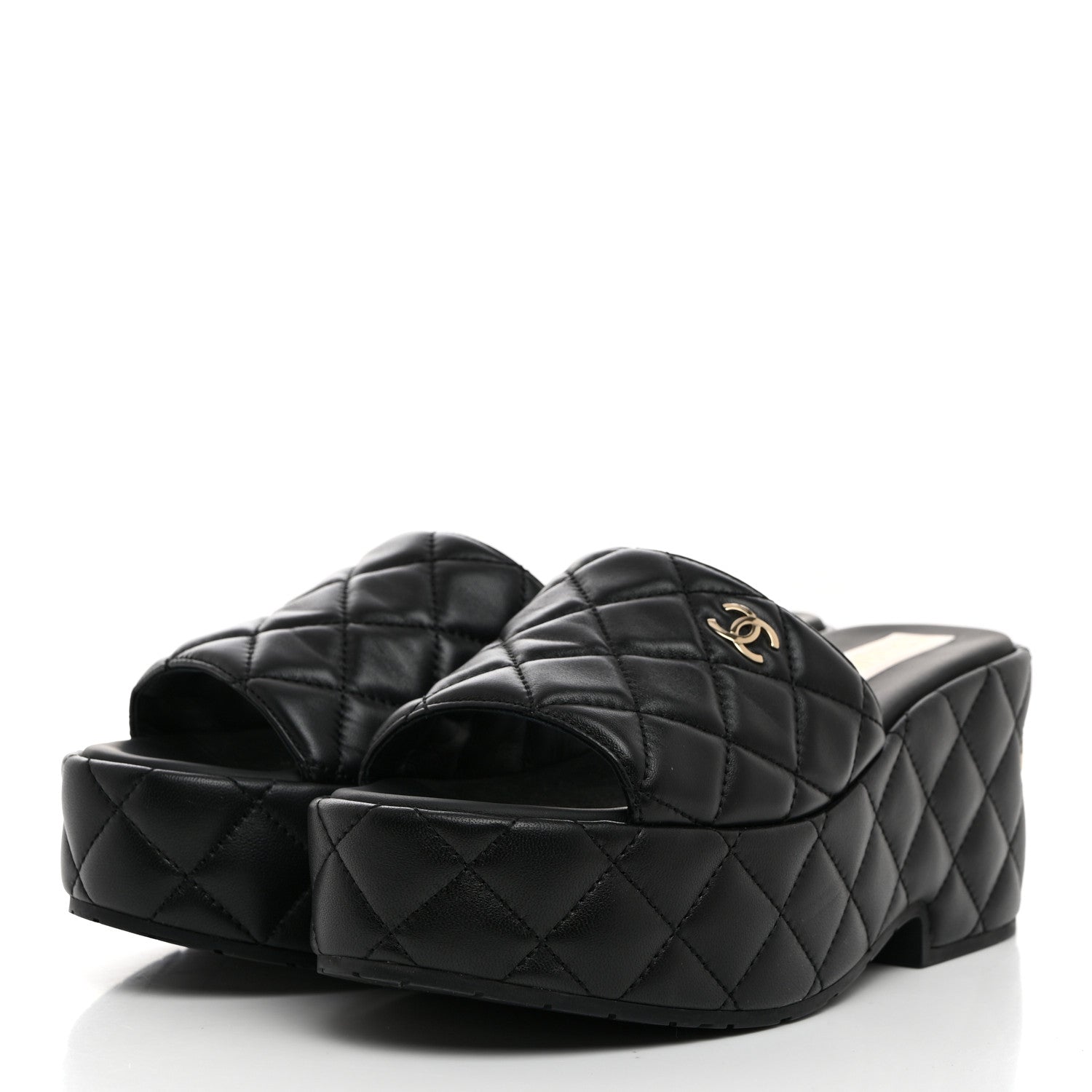 Chanel Lambskin Quilted CC Mules Wedge Sandals 39 Black 3 of 9