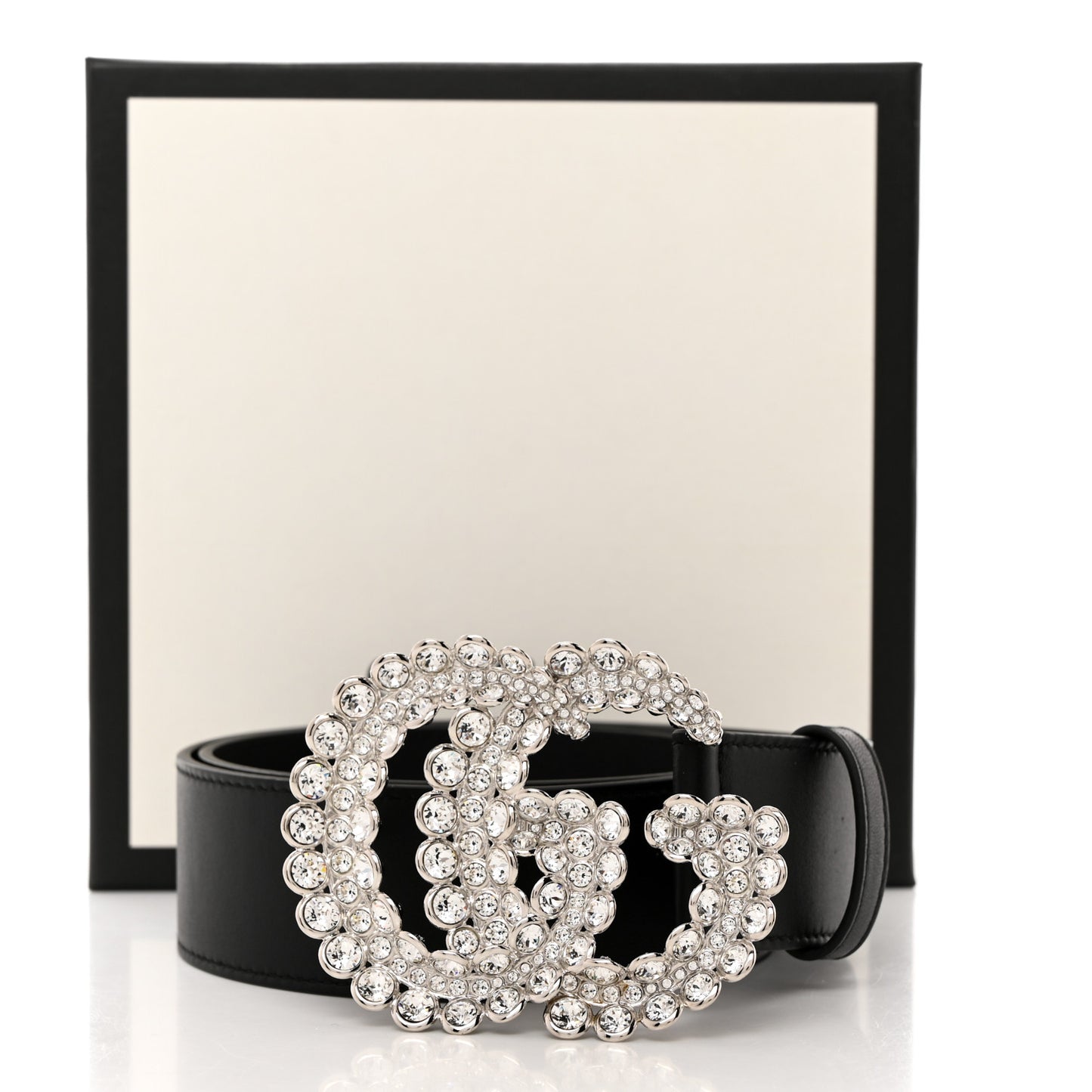 Calfskin Crystal Double G 40mm Belt 85 34 Black