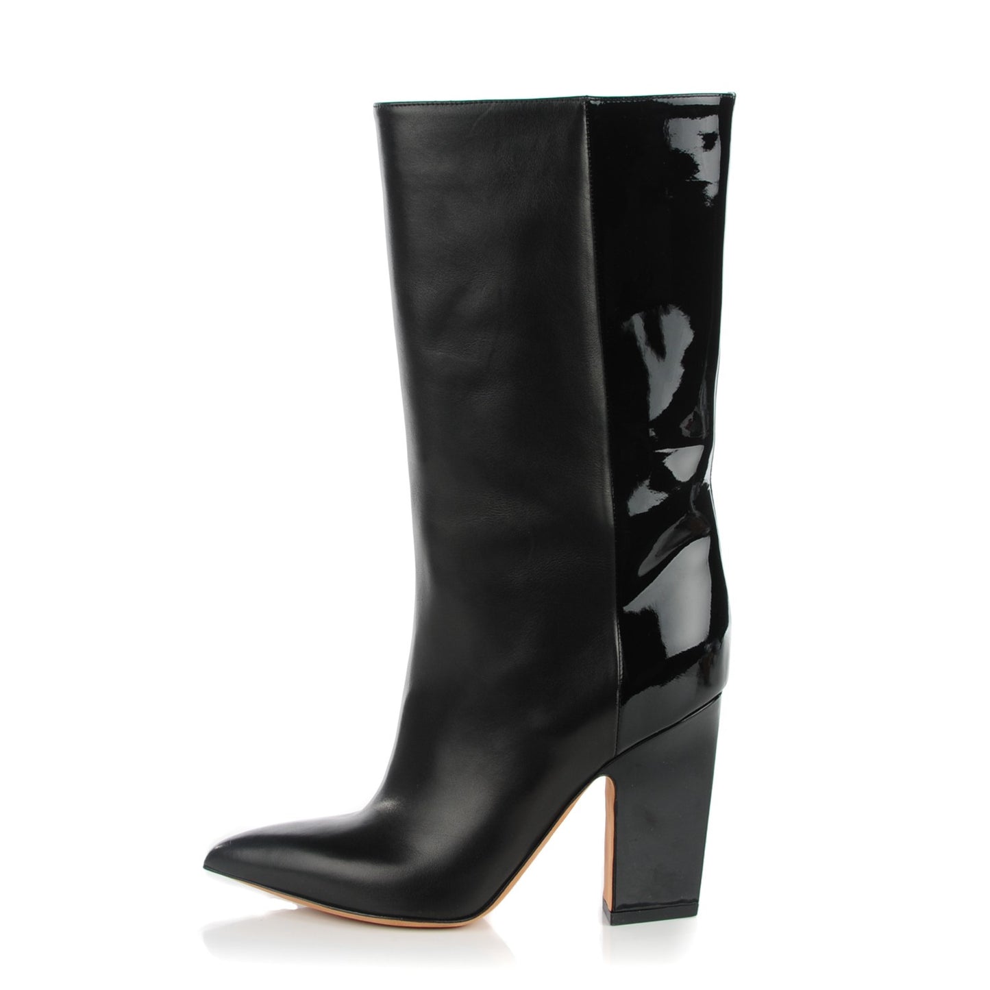 Calfskin Patent Heeled Boots 35 Black