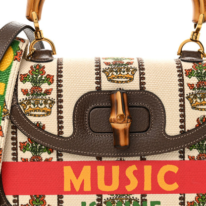 Gucci Canvas Calfskin 100 Centennial Music Medium Bamboo 1947 Top Handle Bag Multicolor 8 of 10