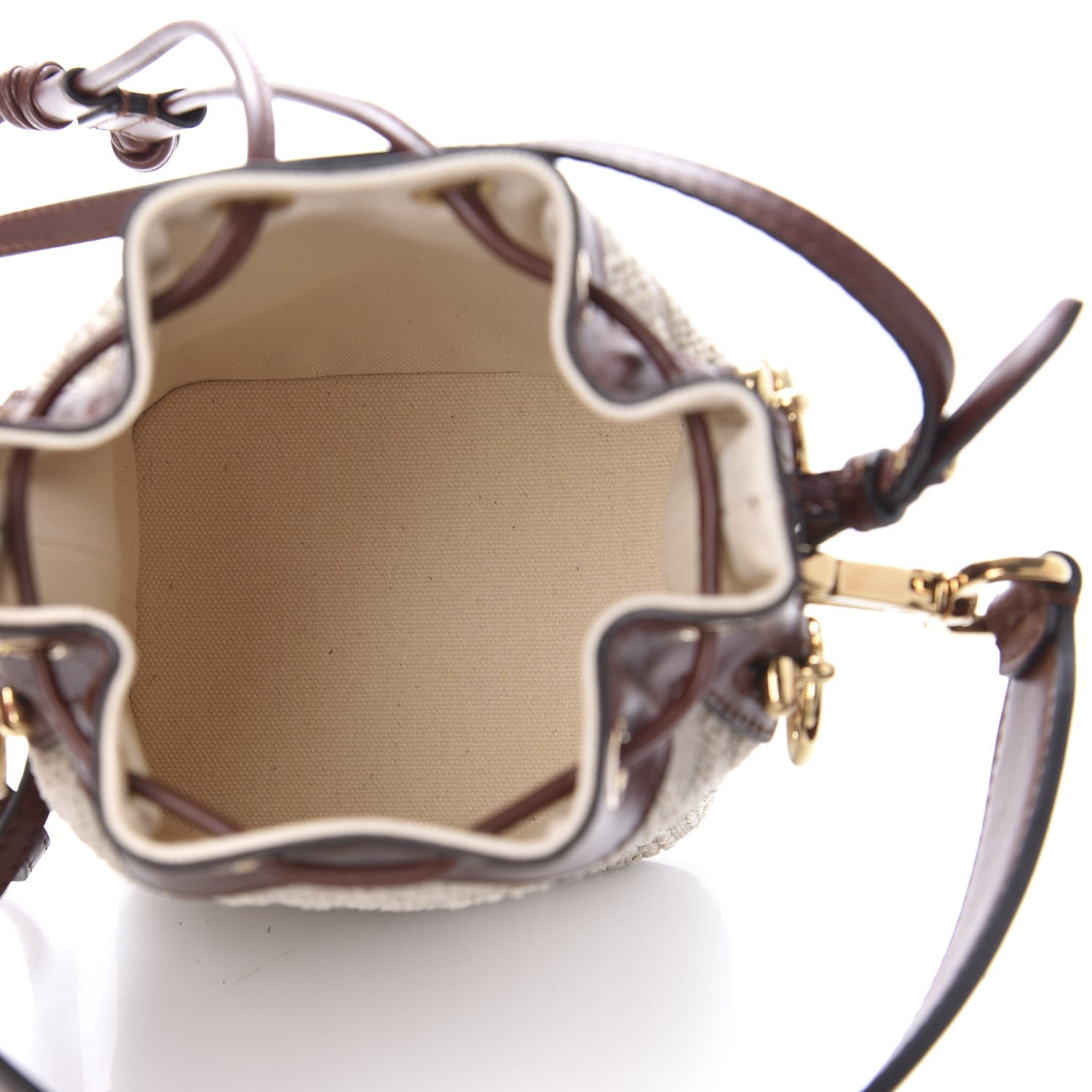 Fendi Sardinian Jacquard Vitello King F is Fendi FF 1974 Embroidered Mini Mon Tresor Bucket Bag Corda Praline 5 of 10