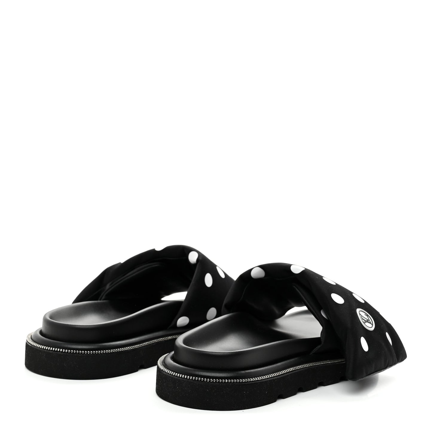 Satin Polka Dot Pool Pillow Flat Comfort Mule 41 Black White