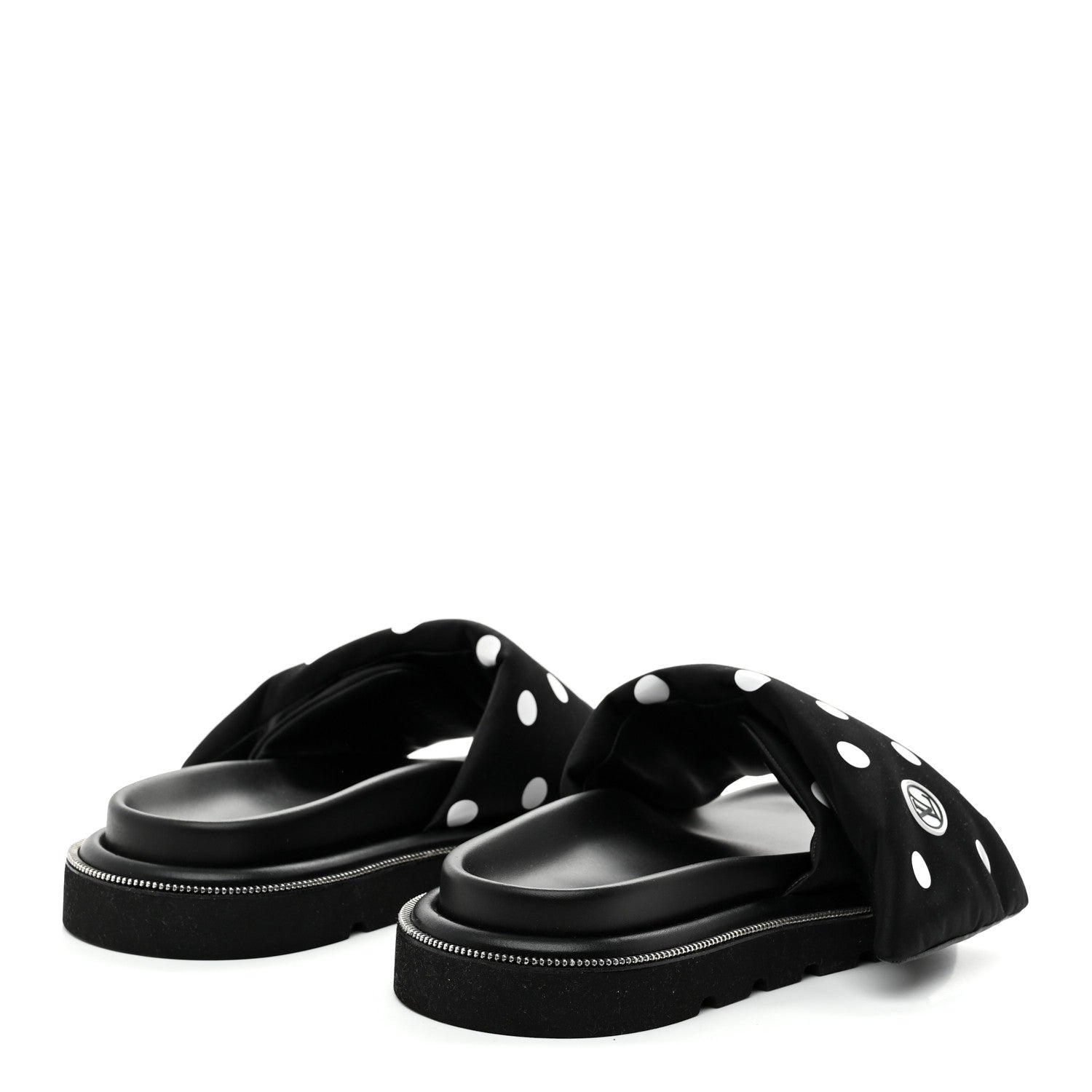 Louis Vuitton Satin Polka Dot Pool Pillow Flat Comfort Mule 41 Black White 5 of 9