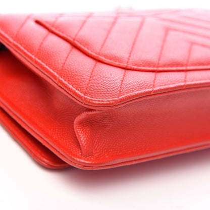 Chanel Caviar Chevron Quilted Wallet On Chain WOC Red 14 of 18