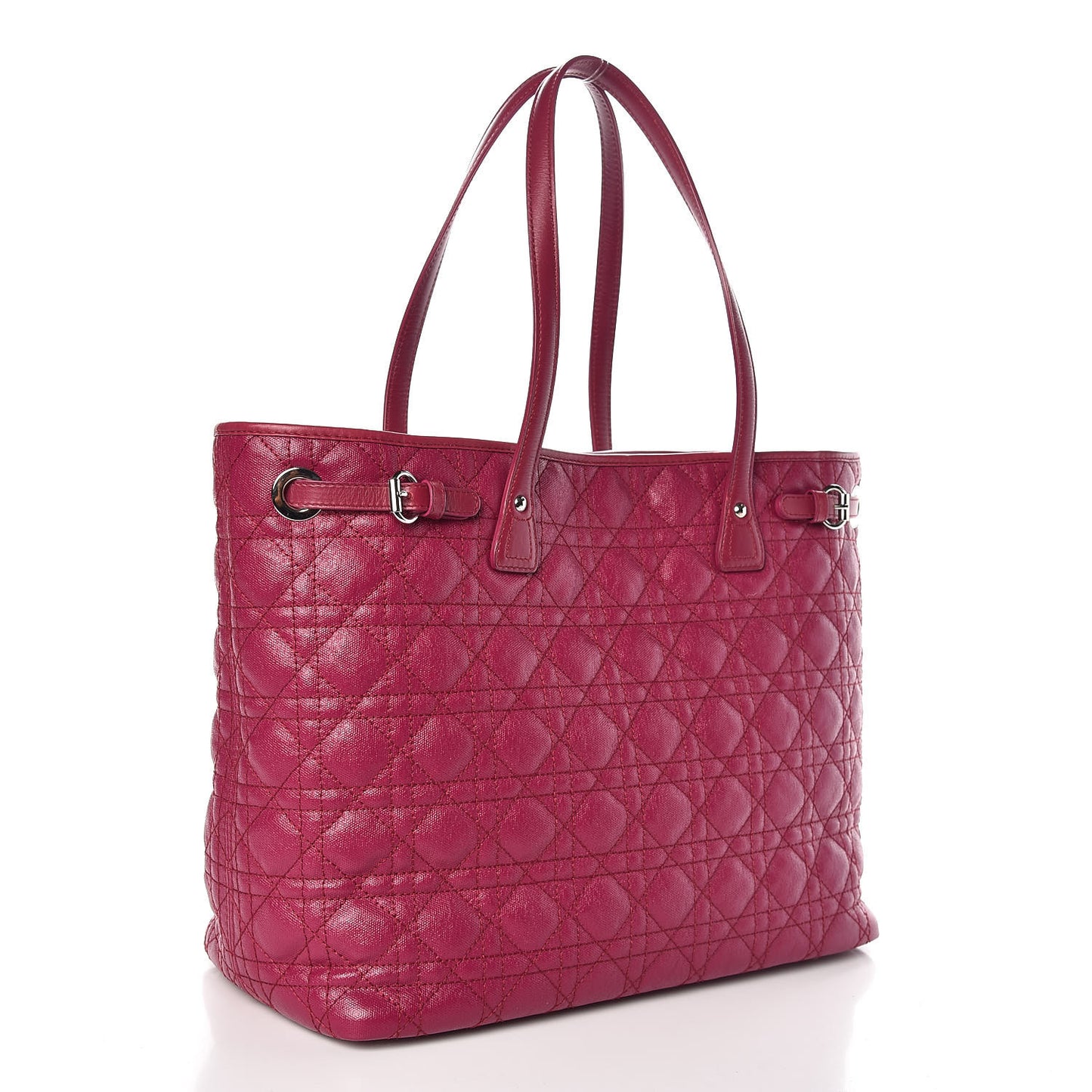 Coated Canvas Cannage Medium Panarea Tote Raspberry