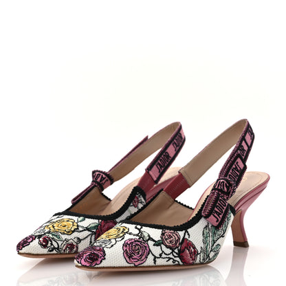 Christian Dior Canvas Embroidered Florilegio Ribbon J'Adior Slingback 65mm Pumps 37.5 White Multicolor 4 of 14