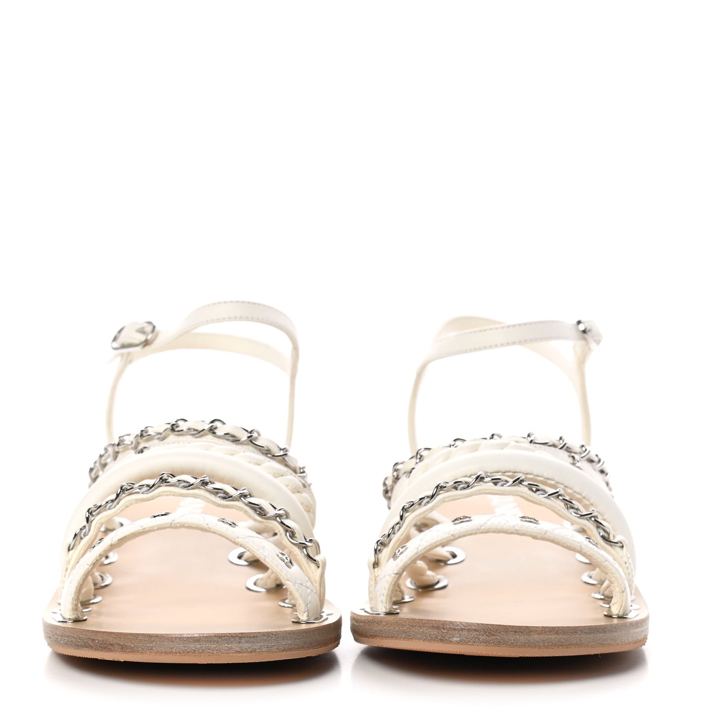 Calfskin Chain CC Sandals 39 White