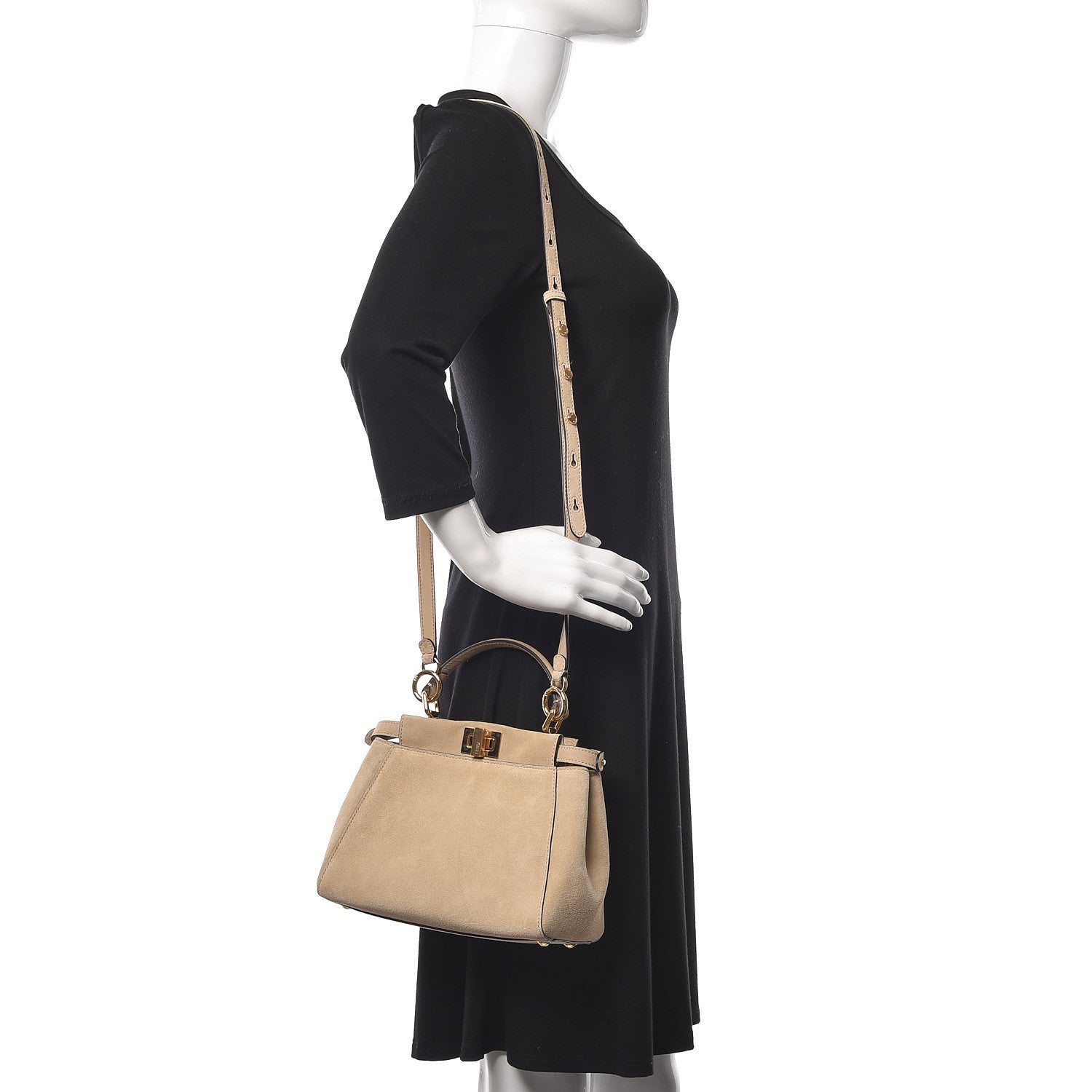 Fendi Suede Shiny Nappa Mini Pocket Peekaboo Iconic Satchel Nude Equatore 2 of 10