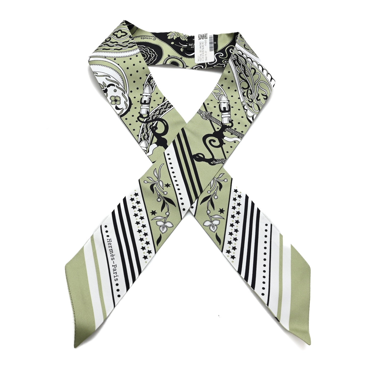 Hermes Silk Festival Des Amazones Twilly Pistachio Black White 1 of 3