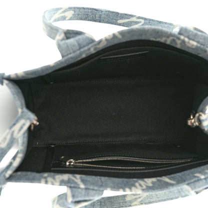 Balenciaga Denim Scribble Logo Small Hardware Tote Blue 5 of 9