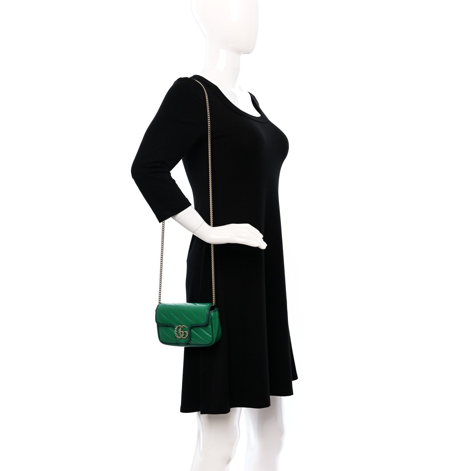 Gucci Azalea Calfskin Enamel Matelasse Diagonal Super Mini Torchon GG Marmont Shoulder Bag New Shamarock Emerald 2 of 10