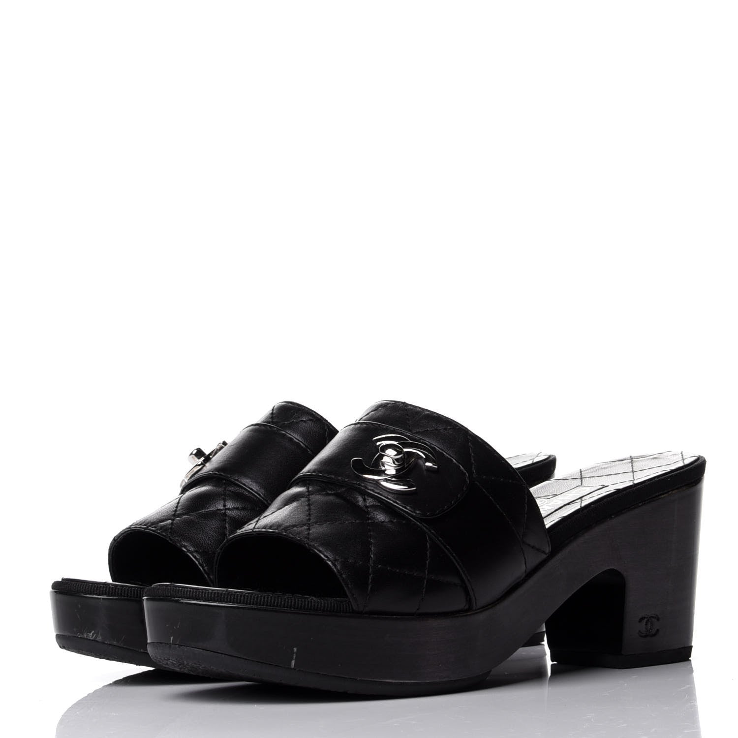 Chanel Lambskin Quilted Turn Lock CC Platform Mule 38 Black 3 of 12