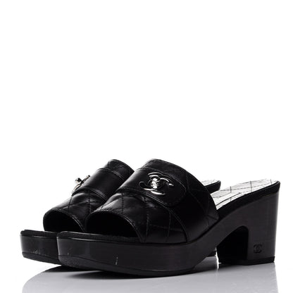 Chanel Lambskin Quilted Turn Lock CC Platform Mule 38 Black 3 of 12