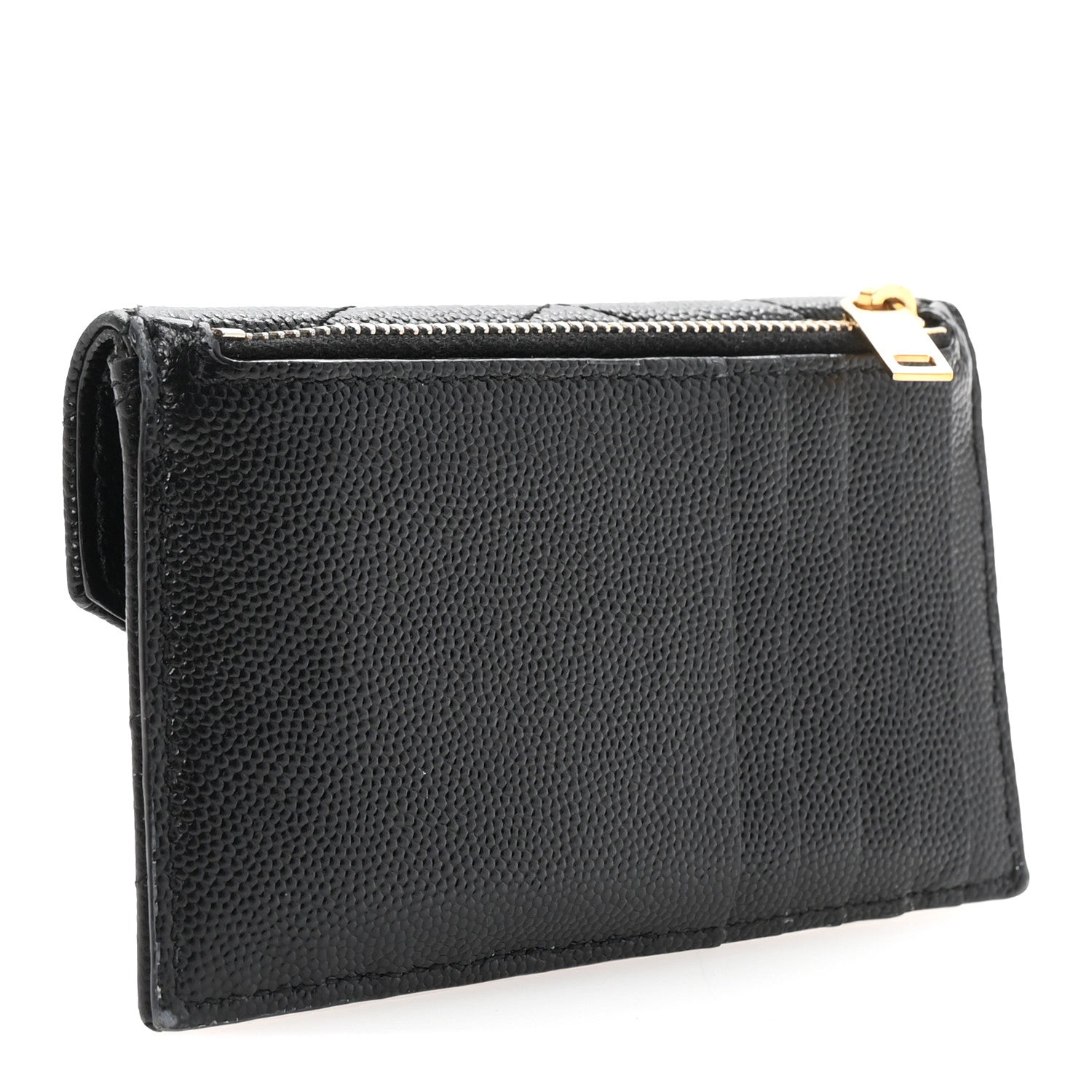 Saint Laurent Grain De Poudre Matelasse Chevron Monogram Compact Wallet Black 3 of 7