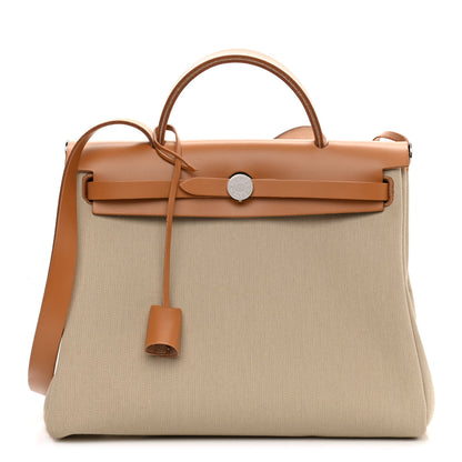 Hermes Military Toile Vache Hunter Herbag Zip Retourne 31 PM Beton Naturel 3 of 12