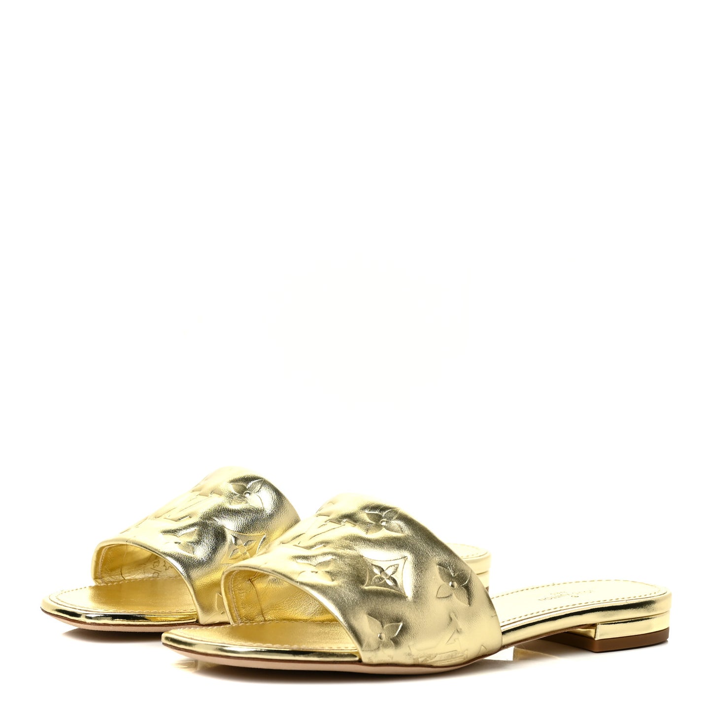 Metallic Lambskin Embossed Monogram Revival Flat Mules 37 Gold