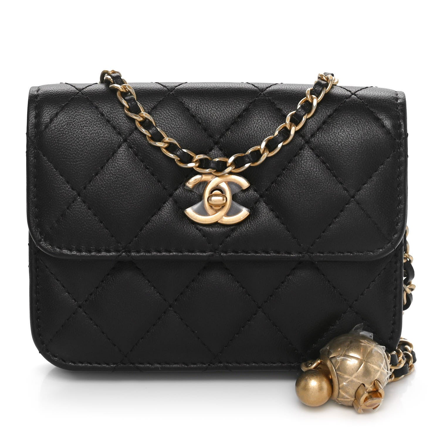 Chanel Lambskin Quilted Pearl Crush Clutch With Chain Black 1 of 11