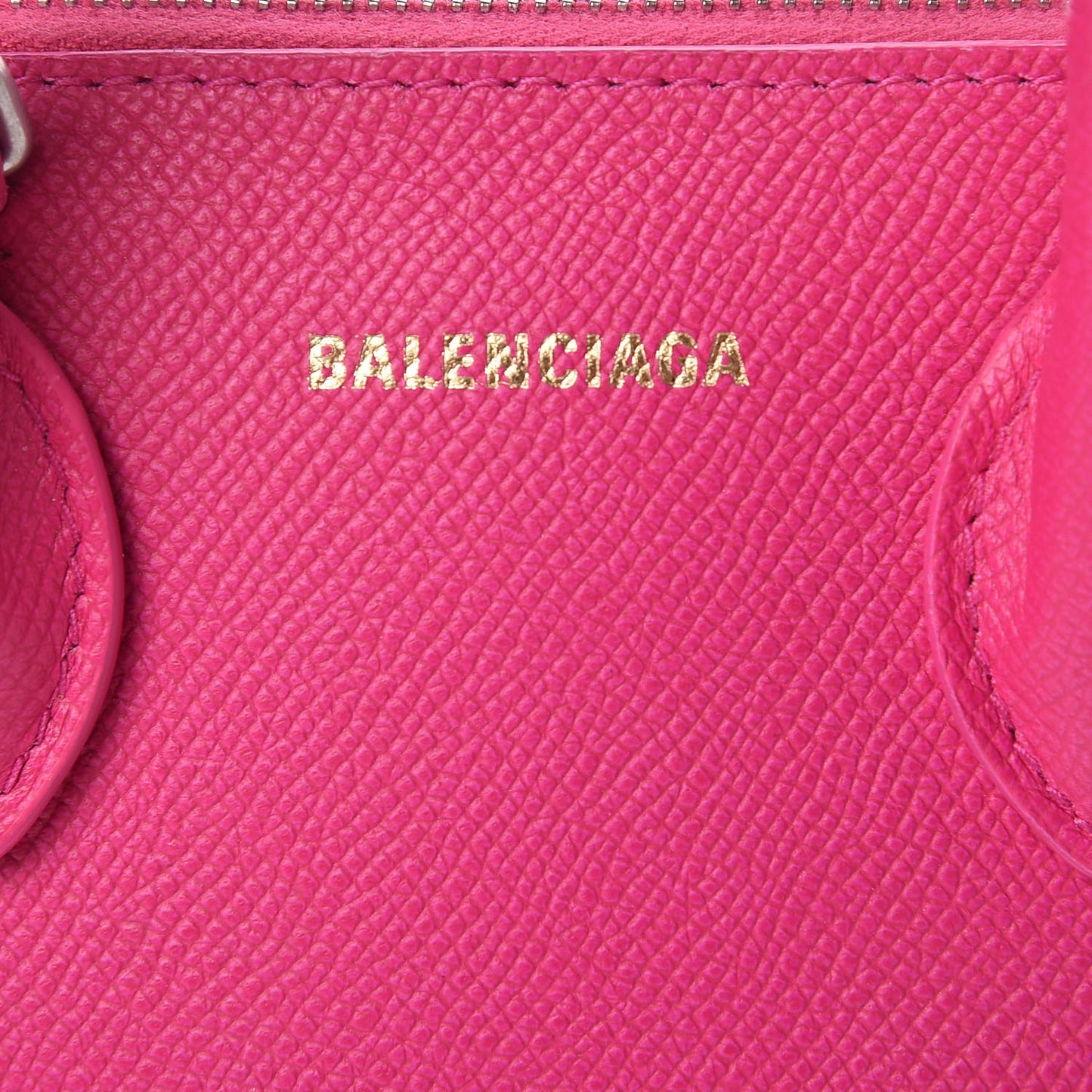Signature Grained Calfskin Logo XXS Ville Top Handle Bag Fuchsia