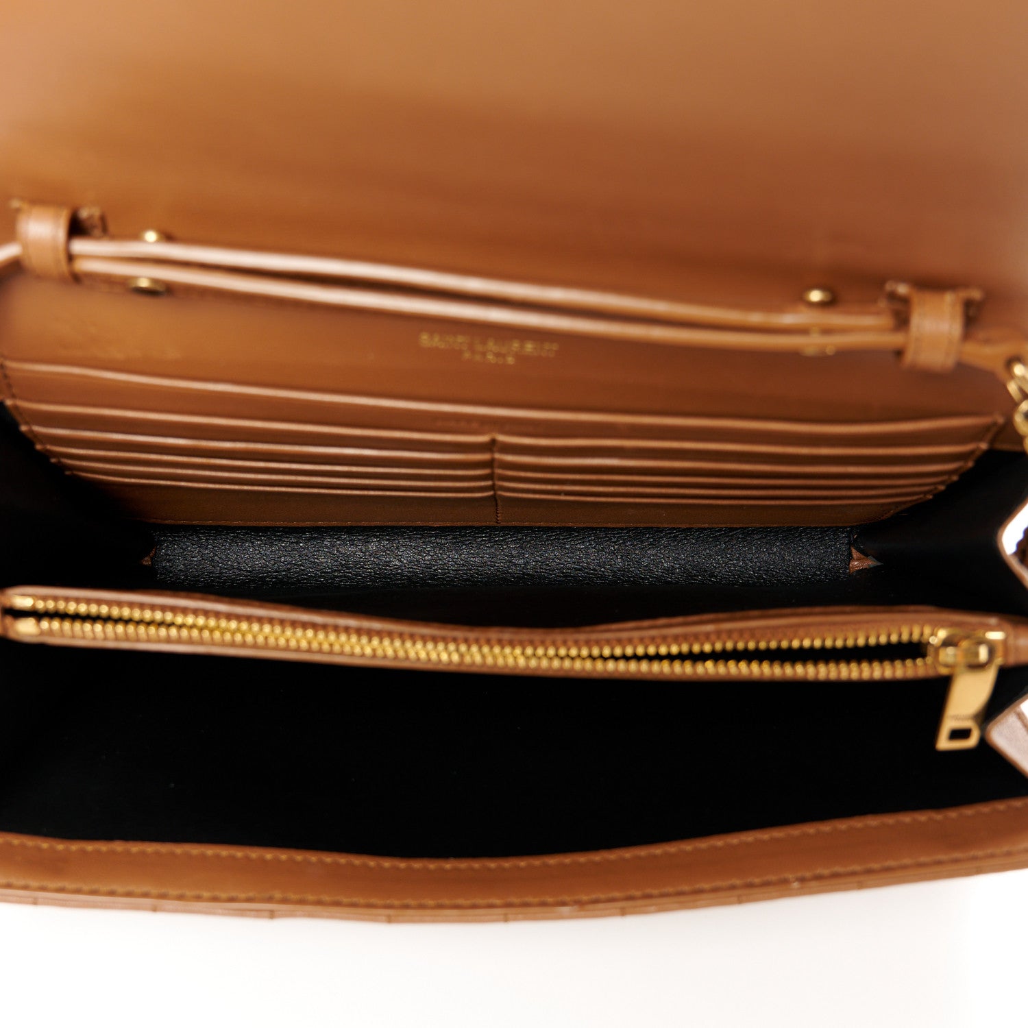 Saint Laurent Lambskin Carre Quilted Cassandre Chain Wallet Brown 5 of 12