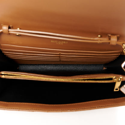 Saint Laurent Lambskin Carre Quilted Cassandre Chain Wallet Brown 5 of 12