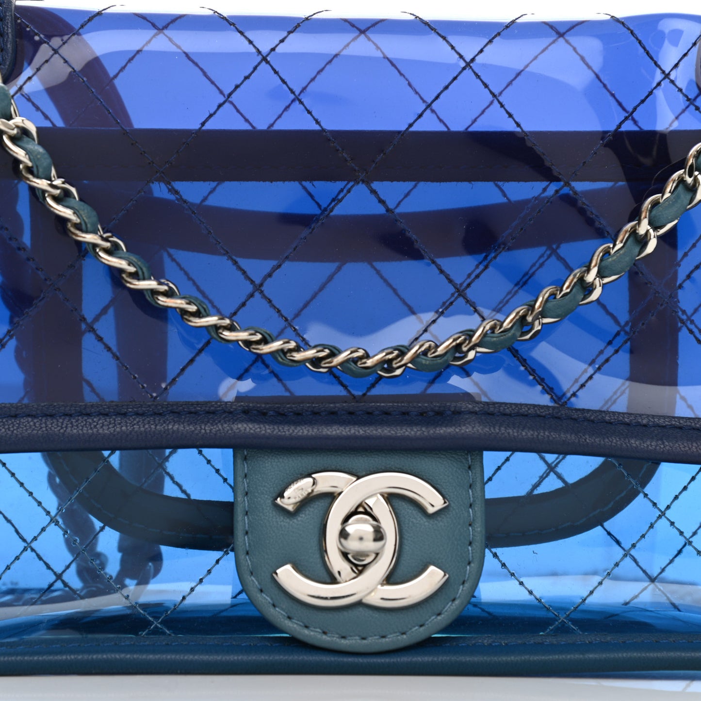 PVC Lambskin Stitched Mini Coco Splash Flap Blue