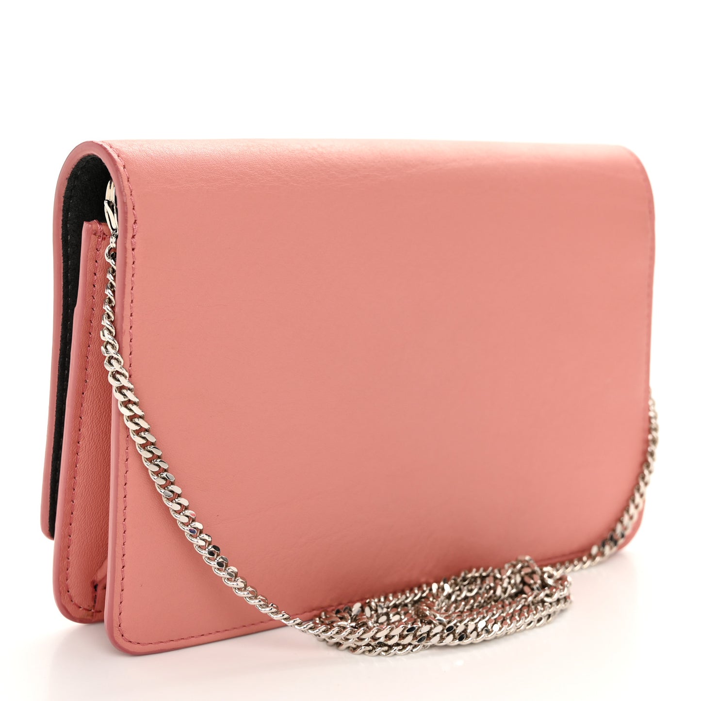 Vitello Studded Tube Wallet on Chain Pink