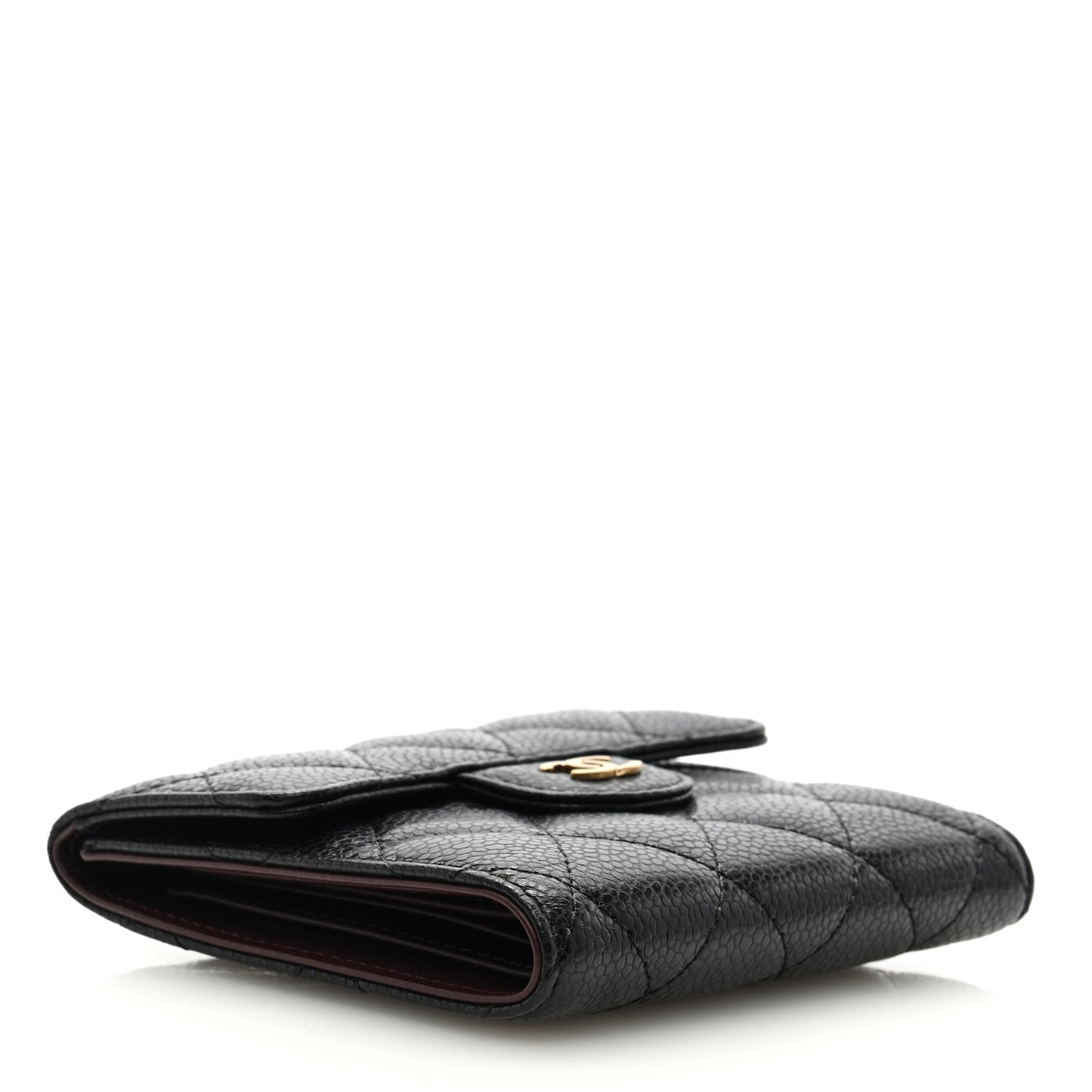 Caviar Quilted Compact Flap Wallet Black