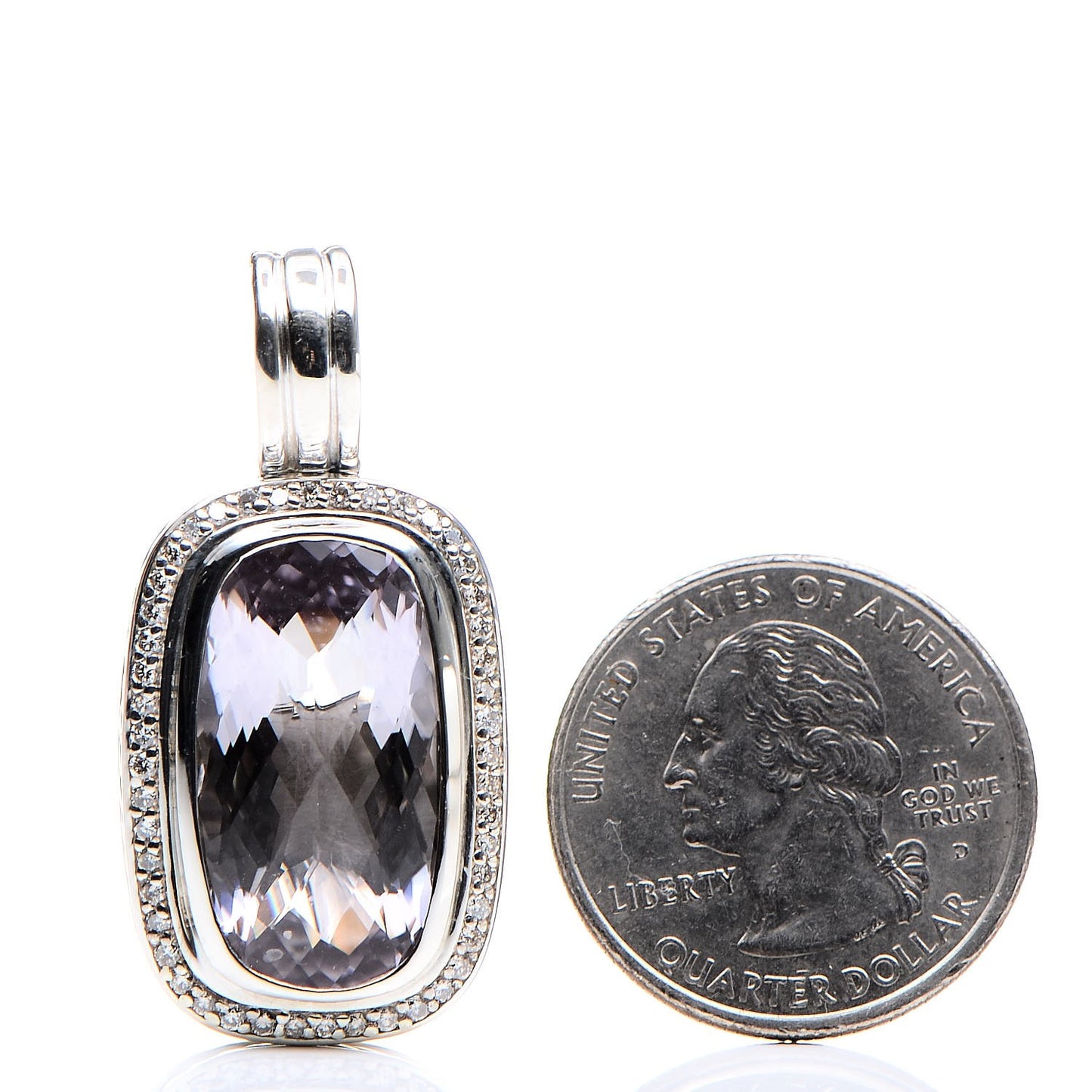 Sterling Silver Lavender Amethyst Diamond Rectangular Albion Enhancer Necklace Pendant