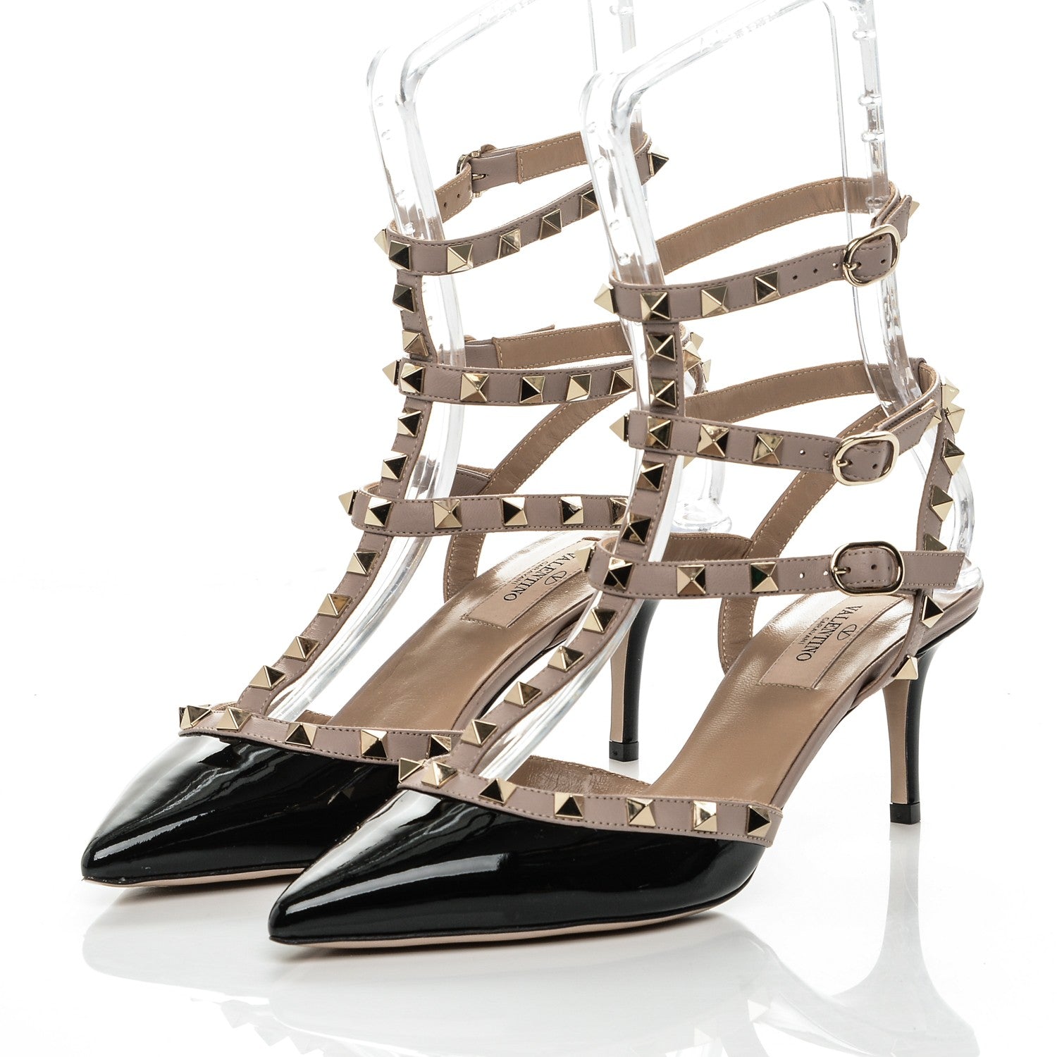 Valentino Garavani Patent Nappa Rockstud Ankle Strap 65mm Pumps 38.5 Black Poudre 3 of 7