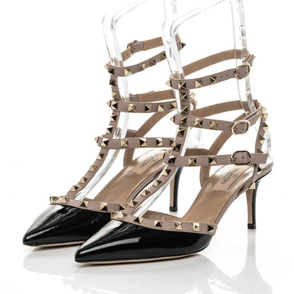 Valentino Garavani Patent Nappa Rockstud Ankle Strap 65mm Pumps 38.5 Black Poudre 3 of 7