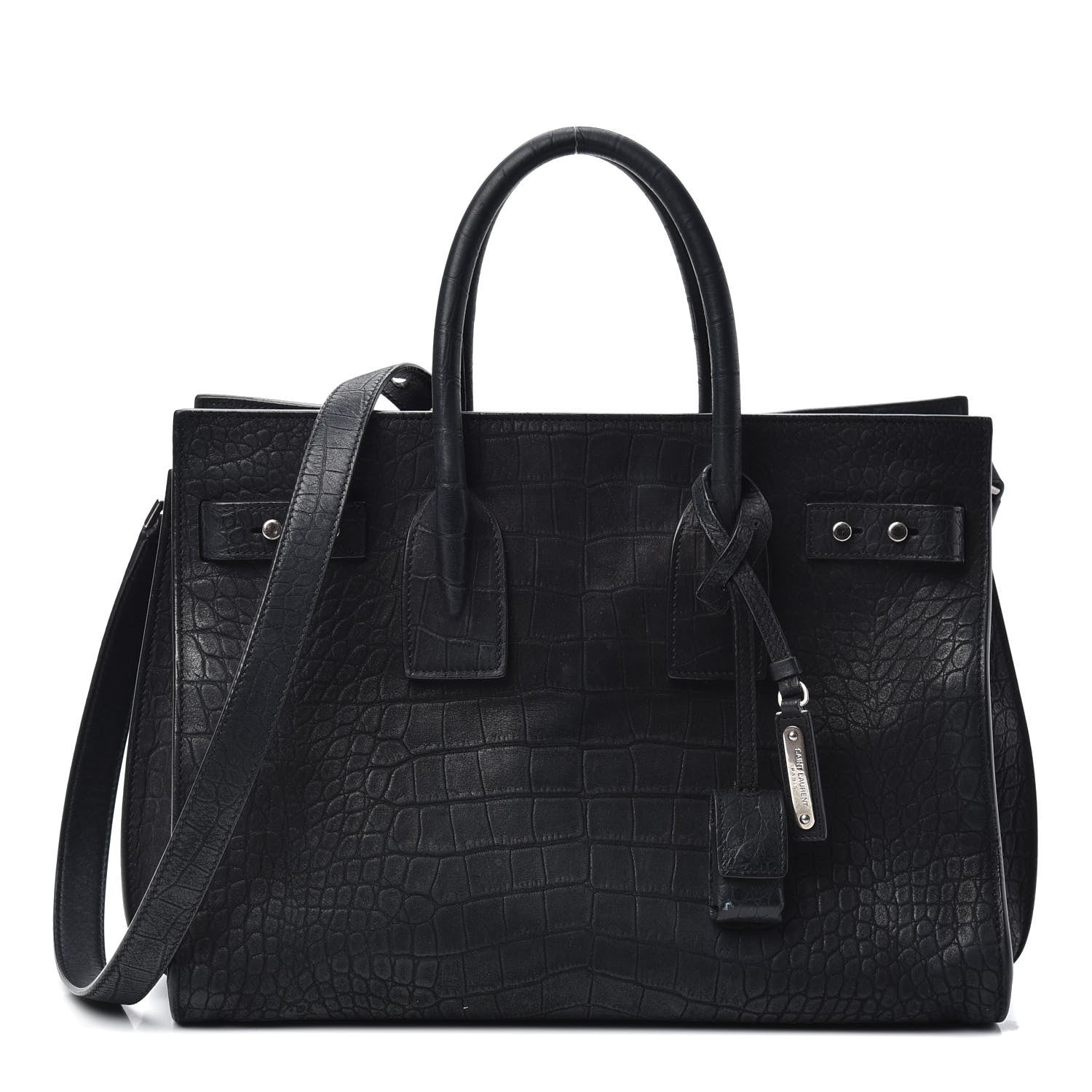 Saint Laurent Crocodile Embossed Suede Small Supple Sac De Jour Black 1 of 11
