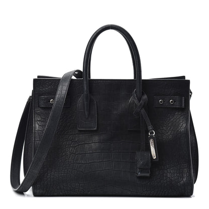 Saint Laurent Crocodile Embossed Suede Small Supple Sac De Jour Black 1 of 11