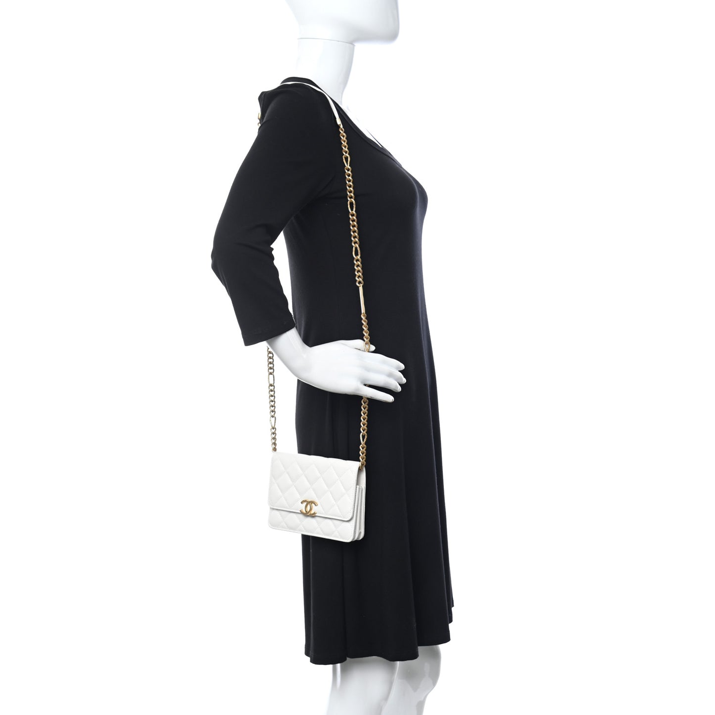 Caviar Quilted Bracelet On Chain Clutch White