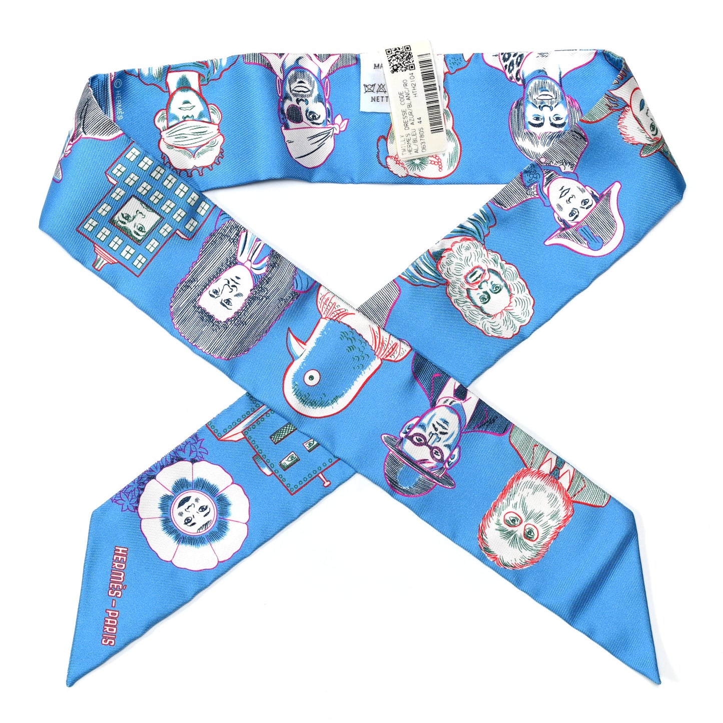 Silk Dress Code Twilly Bleu Azur White Rose