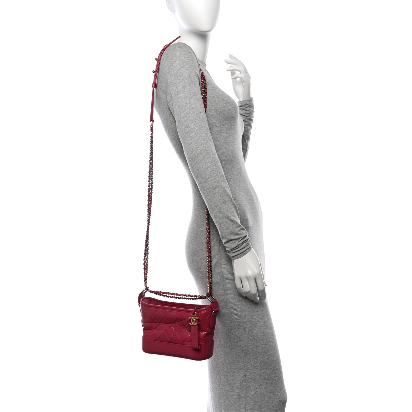 Aged Calfskin Quilted Small Gabrielle Hobo  Dark Pink