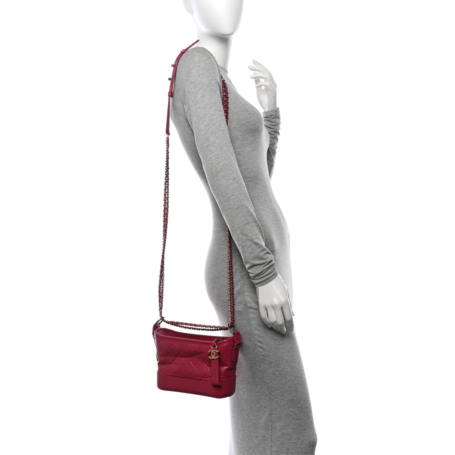Chanel Aged Calfskin Quilted Small Gabrielle Hobo  Dark Pink 2 of 13