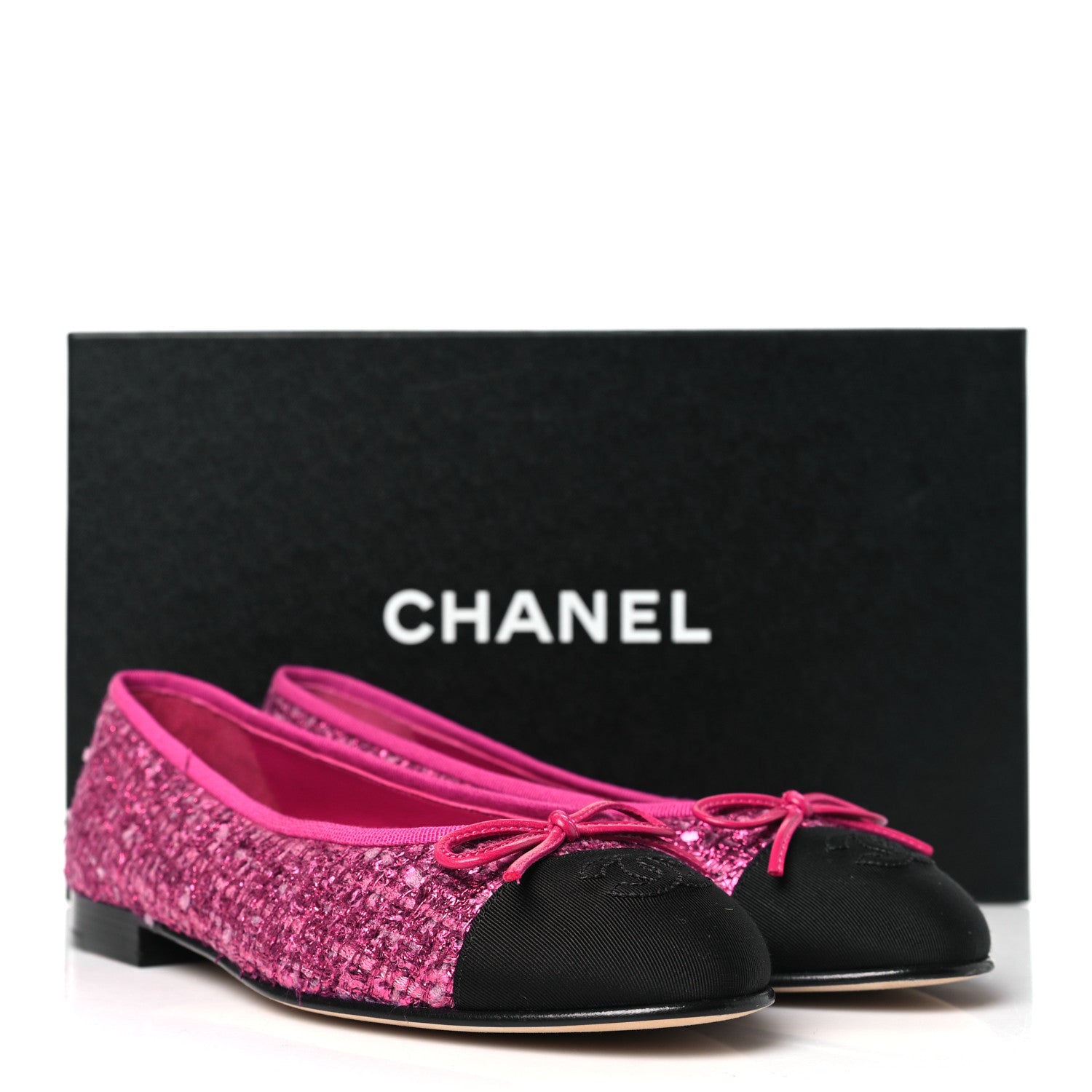 Chanel Coated Tweed Grosgrain Cap Toe Ballerina Flats 36.5 Dark Pink Black 9 of 9
