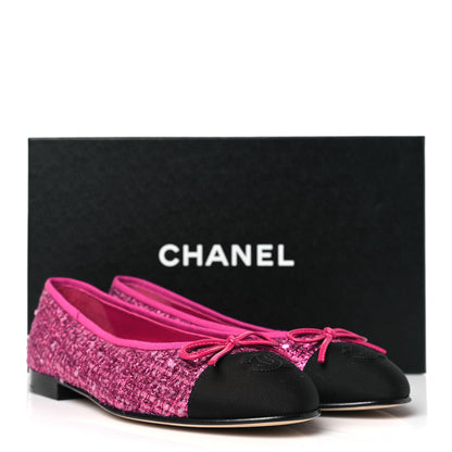 Chanel Coated Tweed Grosgrain Cap Toe Ballerina Flats 36.5 Dark Pink Black 9 of 9
