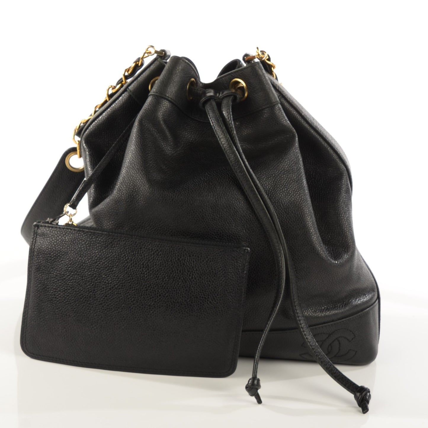 Caviar Drawstring Shoulder Bag Black