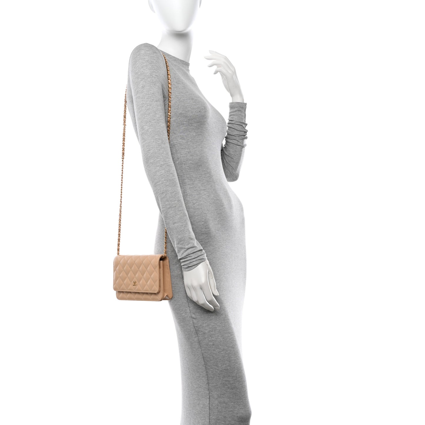 Caviar Quilted Wallet on Chain WOC Beige