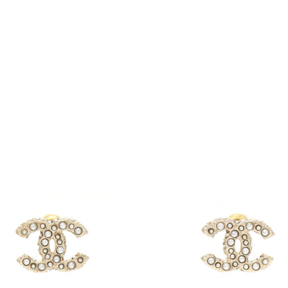 Chanel Pearl Crystal CC Earrings Light Gold 1 of 4