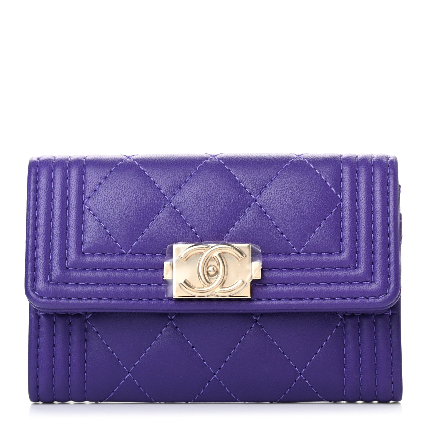 Chanel Lambskin Quilted Boy Flap Card Holder Purple 1 of 8