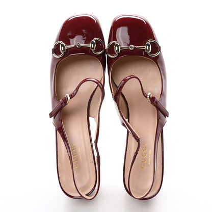 Gucci Vernice Crystal Horsebit Charlotte 42mm Slingback Pumps 37 Rosso Ancora 2 of 8